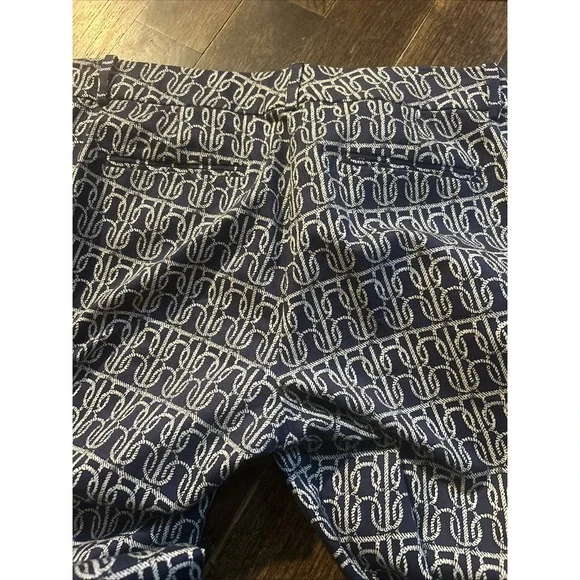 J. Crew Cafe Capri Nautical Rope Print Navy Blue/White Crop Ankle Pant Size 8 - Picture 6 of 6